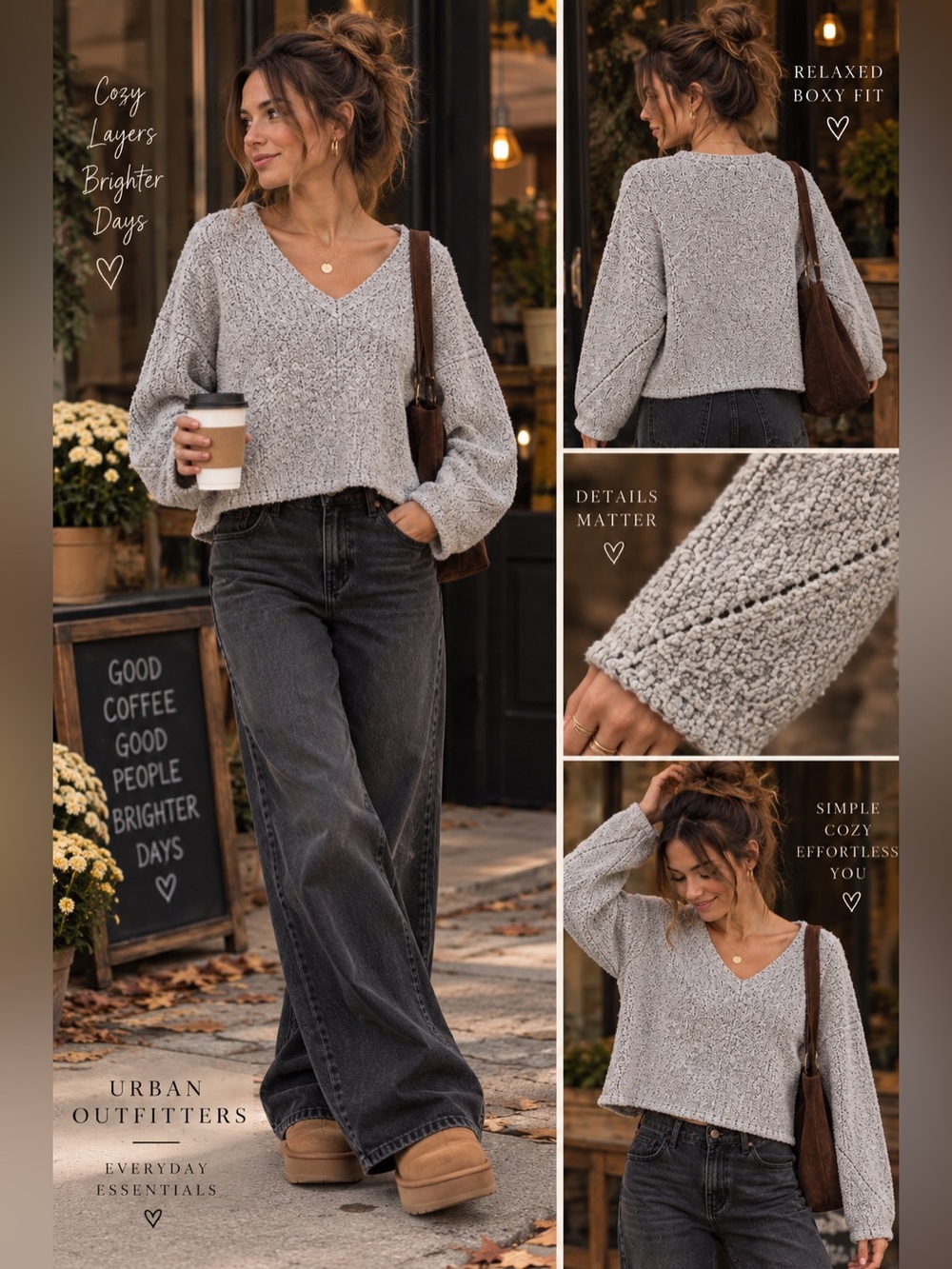 Urban Outfitters Fuzzy Knit Sweater Gray Oversized Asymmetrical Small Petite